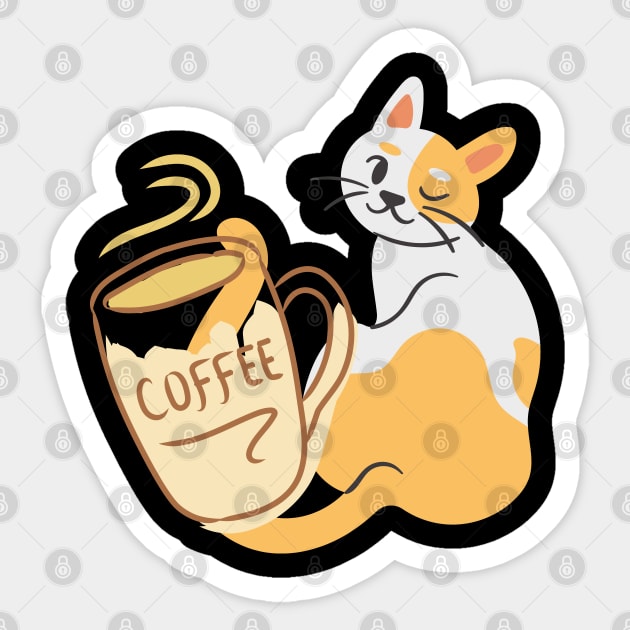 Cat And Coffee Tee Sticker by TibA